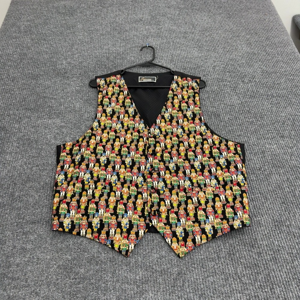 Vintage Bracci Vest Mens L Black Polyester Nutcracker Holiday Festive Formal